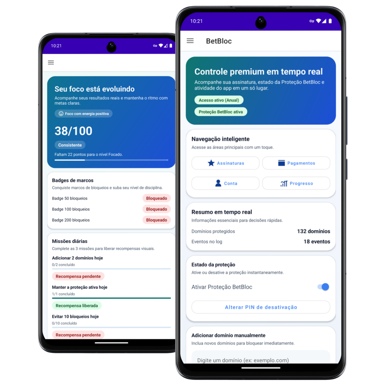 Preview do app BetBloc no celular